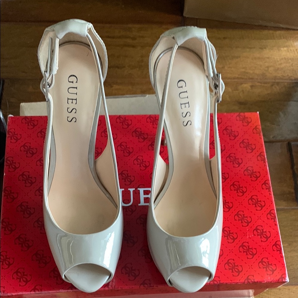 Guess Women's Cream Peep-Toe Platform Heels